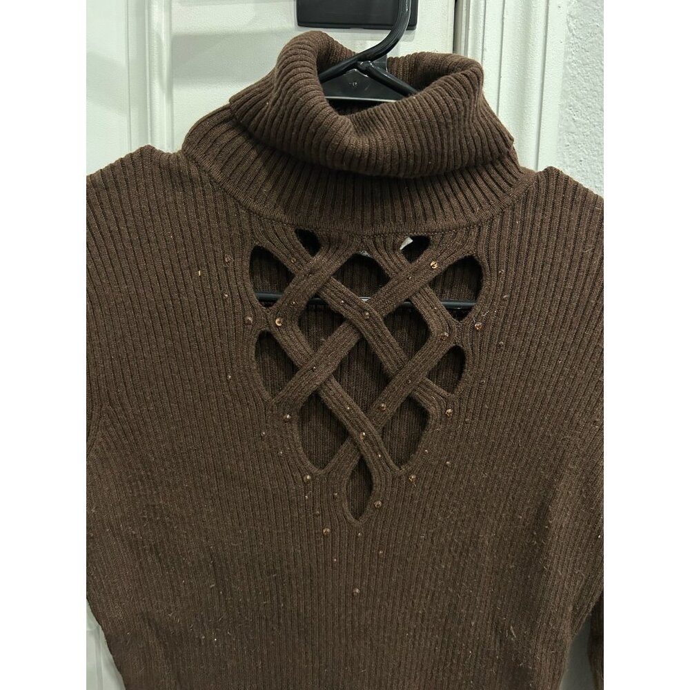 Cache Embellished Turtleneck Pullover Sweater Bro… - image 4